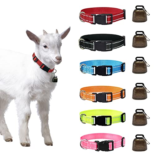 6 Set reflektierende Ziegenhalsbänder mit Glocken, Anti-Verlust-Weideziegenbedarf, verstellbares Nylonhalsband mit lauter Bronzeglocke für kleine Bauernhoftiere, Ziege, Schaf, Pferd, Kuh Zubehör (6 6 Set reflektierende Ziegenhalsbänder mit Glocken, Anti-Verlust-Weideziegenbedarf, verstellbares Nylonhalsband mit lauter Bronzeglocke für kleine Bauernhoftiere, Ziege, Schaf, Pferd, Kuh Zubehör (6 von NEETUE