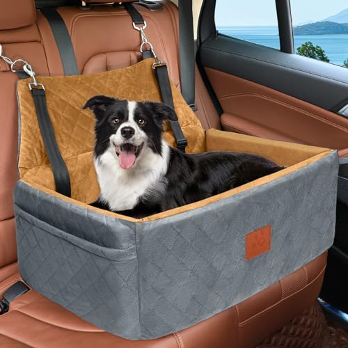 NEEZUKAR Hunde-Autositz für große und mittelgroße Hunde, waschbarer Haustier-Autositz unter 25 kg oder 2 kleine Hunde, Hundeerhöhung mit dickem Kissen, 2 Sicherheitsleinen NEEZUKAR Hunde-Autositz für große und mittelgroße Hunde, waschbarer Haustier-Autositz unter 25 kg oder 2 kleine Hunde, Hundeerhöhung mit dickem Kissen, 2 Sicherheitsleinen von NEEZUKAR
