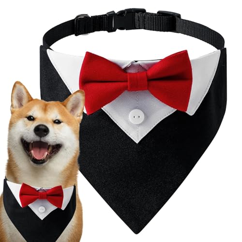 NEFLUM Hunde-Smoking-Halsband, Bandana, Fliege, atmungsaktiv, verstellbarer Schal für Hochzeiten, Partys, Geburtstage von NEFLUM