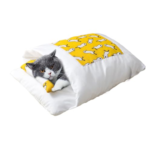 NEFLUM Katzensack-Bett, warmes, halbgeschlossenes orthopädisches Katzenbett, abnehmbares, flauschiges Haustierbett, Katzenschlafzubehör mit Kissen für Haustiergeschäft, Zuhause, Katze, Innenbereich von NEFLUM