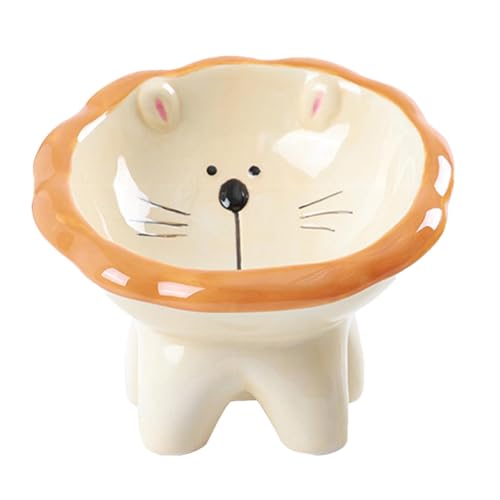 NEFLUM Keramik-Katzennapf, erhöhter Futternapf für Haustiere, Löwen-Design, schräg geschnitten, Keramik-Wassernäpfe, erhöhter Katzenfutternapf, Haustierbedarf, schräge Keramik-Katzennapf schützt die von NEFLUM