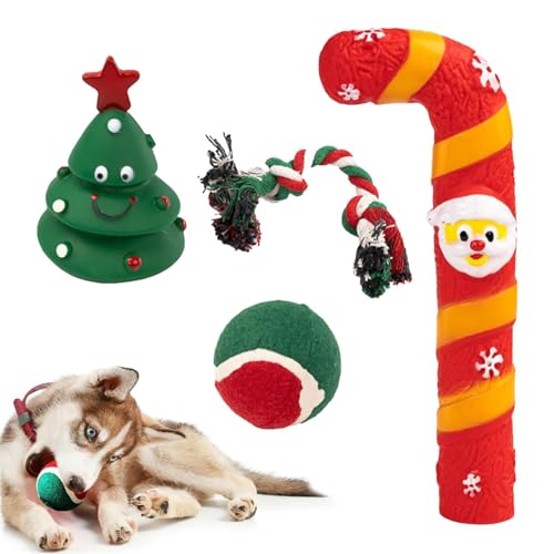 NEFLUM Weihnachts-Hundeseilspielzeug | Kauspielzeug für Welpen - Gummi-Kauspielzeug mit knirschenden Zähnen, langlebiges interaktives Spielzeug zum Thema Weihnachten, leuchtende Farben, harmloses von NEFLUM