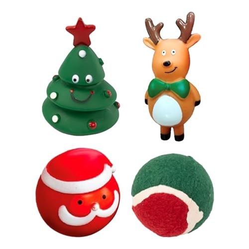 NEFLUM Weihnachts-Kauspielzeug,Kauspielzeug für Welpen | Gummi-Kauspielzeug mit knirschenden Zähnen, langlebiges interaktives Spielzeug zum Thema Weihnachten, leuchtende Farben, harmloses von NEFLUM