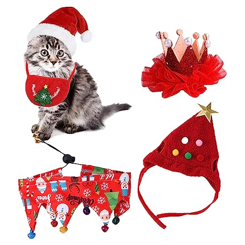 Weihnachten Katze Outfit - Lustiges Plüschkatzenkostü | Weihnachten Plüsch Haarspangen Schal Lätzchen Weihnachtsmützen Niedlich Kostü Anzug für Lustige Katzen Welpenkleid Neflum von NEFLUM