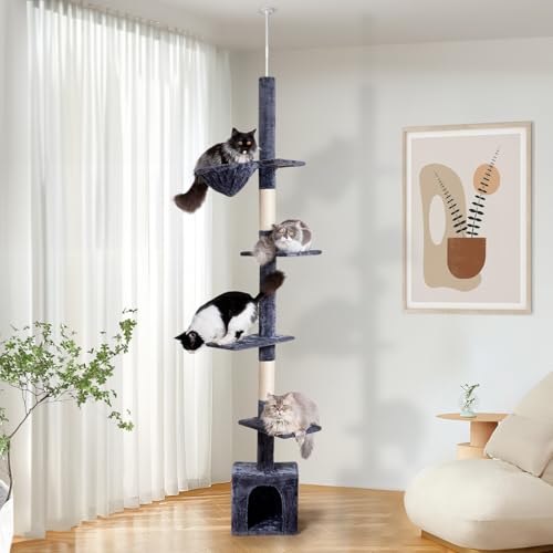 NEGTTE Cat Tree,Small Cat Tower with Scratching Post,Cat Condo with Perch,Hammock for Indoor Cats,Kittens (Dark Grey, Height : 230-275cm) von NEGTTE