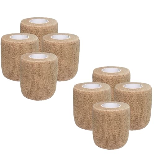 8 Rollen Selbstklebender Verband, 5cm x 4,5m Non-Woven Pflaster Verbandsmaterial für Mensch und Tier, Elastische Binde Bandage Fixierbinde Haftbandage Selbstklebend für Sport, Haustiere(Skincolor) von NELLHOMY
