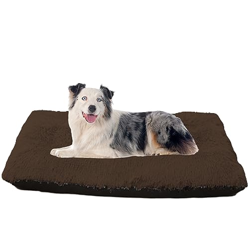 NENIUX Anti-Angst-Hundebett, Hundekäfig-Matte, waschbar, beruhigendes Hundebett, Hundekissen, Zwinger-Pad mit rutschfester Unterseite für kleine, große, mittelgroße Hunde, 120 x 90 x 10 cm, Braun von NENIUX