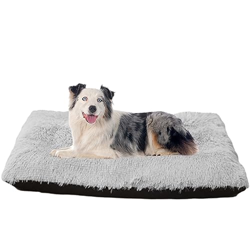 NENIUX Anti-Angst-Hundebett, Hundekäfig-Matte, waschbar, beruhigendes Hundebett, Hundekissen, Zwinger-Pad mit rutschfester Unterseite für kleine, große, mittelgroße Hunde, 70 x 50 x 8 cm, Grau von NENIUX
