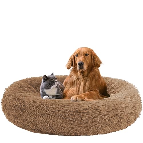 NENIUX Beruhigendes Donut-Hundebett, Haustierbett, Anti-Angst, rund, Welpensofa, Katzenkissen, maschinenwaschbar mit rutschfester Unterseite, für kleine/mittelgroße Hunde, 130 cm, Khaki NENIUX Beruhigendes Donut-Hundebett, Haustierbett, Anti-Angst, rund, Welpensofa, Katzenkissen, maschinenwaschbar mit rutschfester Unterseite, für kleine/mittelgroße Hunde, 130 cm, Khaki von NENIUX