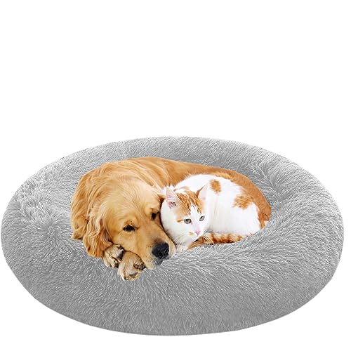 NENIUX Donut Haustierbett, Rund aus Plüsch Hundebett, Welpen Kissen Hundesofa, Rutschfestes Hundekorb Katzenbett, Maschinenwaschbar Katzenkissen für Mittelgroße & Große Hunde, Katzen (90cm/35.5inch) von NENIUX