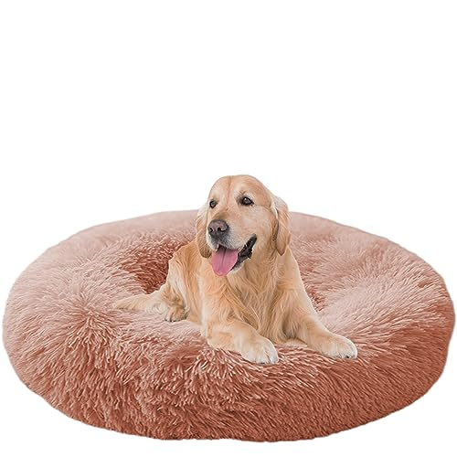 NENIUX Donut Hundebett, beruhigendes Haustierbett für große, mittelgroße und kleine Hunde, rundes Plüsch-Welpenbett, maschinenwaschbar, Katzenbett, Sofakissen mit rutschfester Unterseite, 120 cm, Rosa von NENIUX