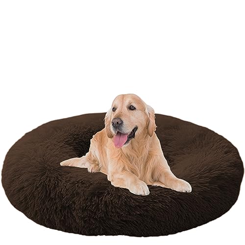 NENIUX Donut Hundebett, beruhigendes Haustierbett für große, mittelgroße und kleine Hunde, rundes Plüsch-Welpenbett, maschinenwaschbar, Katzenbett, Sofakissen mit rutschfester Unterseite, 130 cm, von NENIUX