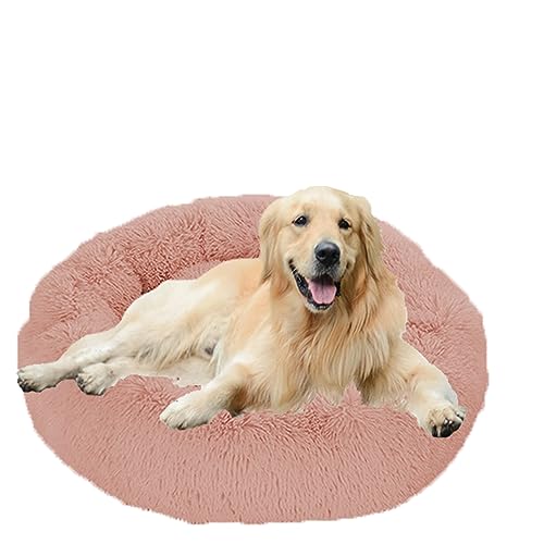 NENIUX Hundesofa, rund, beruhigend, waschbar, Plüsch, selbstwärmend, mit rutschfester Unterseite für große, mittelgroße und kleine Hunde, 100 cm, Dunkelrosa von NENIUX
