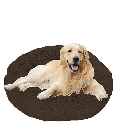 NENIUX Hundesofa, rund, beruhigend, waschbar, Plüsch, selbstwärmend, mit rutschfester Unterseite für große, mittelgroße und kleine Hunde, 90 cm, Braun von NENIUX