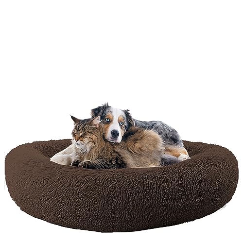 NENIUX Rund Hundebett Katzenbett Hundekissen, Waschbar Katzenkissen Katzenkorb Hundesofa, Donut Welpen Kissen, Anti Angst Hundekorb für Kleine, Mittelgroße & Große Hunde, Katzen(110cm/43inch) von NENIUX