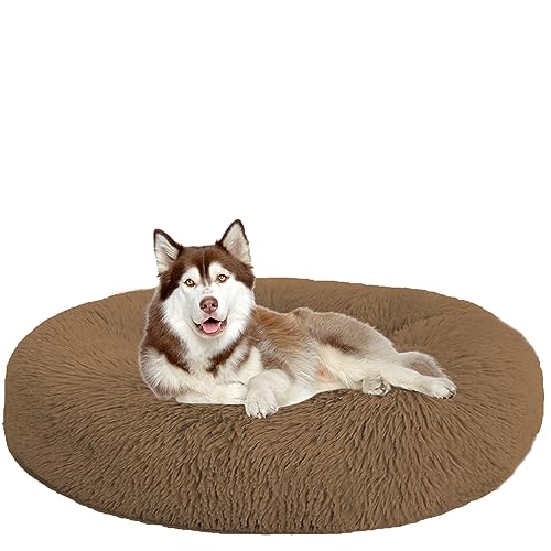 NENIUX Rundes beruhigendes Hundebett, waschbar, selbstwärmend, Donut-Plüsch-Katzenbett, Welpenkissen, Anti-Angst, Haustierbetten mit rutschfester Unterseite für kleine/mittelgroße Hunde, 120 cm, Khaki NENIUX Rundes beruhigendes Hundebett, waschbar, selbstwärmend, Donut-Plüsch-Katzenbett, Welpenkissen, Anti-Angst, Haustierbetten mit rutschfester Unterseite für kleine/mittelgroße Hunde, 120 cm, Khaki von NENIUX