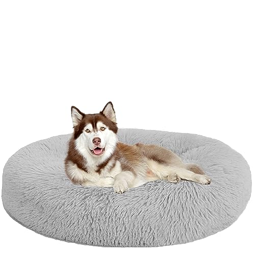 NENIUX Rundes beruhigendes Hundebett, waschbar, selbstwärmend, Donut-Plüsch-Katzenbett, Welpenkissen, Anti-Angst, Haustierbetten mit rutschfester Unterseite für kleine/mittelgroße Hunde, 130 cm, Grau NENIUX Rundes beruhigendes Hundebett, waschbar, selbstwärmend, Donut-Plüsch-Katzenbett, Welpenkissen, Anti-Angst, Haustierbetten mit rutschfester Unterseite für kleine/mittelgroße Hunde, 130 cm, Grau von NENIUX