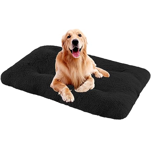NENIUX Washable Dog Beds Dog Crate Beds Dog Cushion Relief Stress Pet Bed Mattress Dog Pillow Beds Kennel Pad with Anti Slip Bottom for Medium Small Dogs&Cats,122x85x12cm,Black von NENIUX