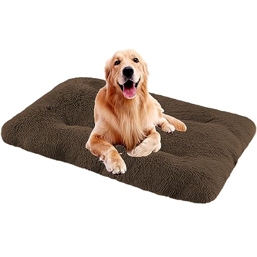 NENIUX Washable Dog Beds Dog Crate Beds Dog Cushion Relief Stress Pet Bed Mattress Dog Pillow Beds Kennel Pad with Anti Slip Bottom for Medium Small Dogs&Cats,65x48x8cm,Brown von NENIUX