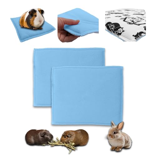 NEO SOLVO 2 Stück – Fleecematte, dick, 30 x 26 cm, für Meerschweinchen und Kaninchen – Schwamm-Effekt, saugfähig, Fleece-Seite, Blau von NEO SOLVO