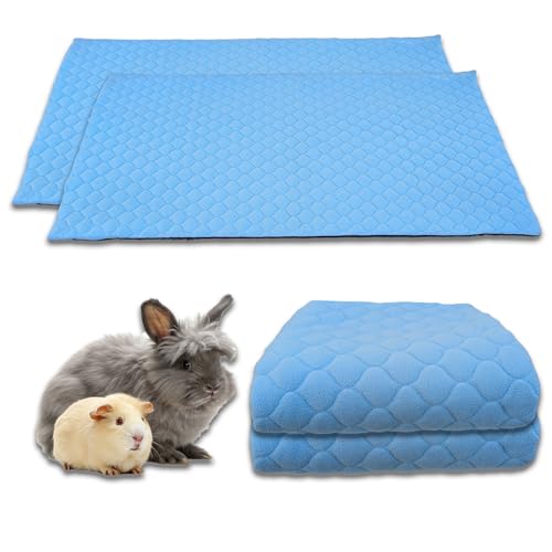 NEO SOLVO 2 Stück Käfigeinlage für Kaninchen und Meerschweinchen mit Abnehmbarer Fleece-Tunneldecke - perfekte Einstreu für Innenkäfige und C&C - saugfähig, wasserdicht - 70 cm x 105 cm - Blau von NEO SOLVO
