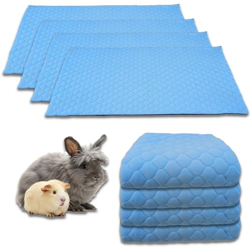 NEO SOLVO 4 Stück Käfigeinlage für Kaninchen und Meerschweinchen mit Abnehmbarer Fleece-Tunneldecke - perfekte Einstreu für Innenkäfige und C&C - saugfähig, wasserdicht - 70 cm x 140 cm - Blau von NEO SOLVO