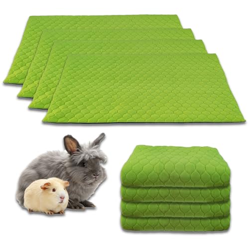 NEO SOLVO 4 Stück Käfigeinlage für Kaninchen und Meerschweinchen mit Abnehmbarer Fleece-Tunneldecke - perfekte Einstreu für Innenkäfige und C&C - saugfähig, wasserdicht - 70 cm x 140 cm - Grün von NEO SOLVO