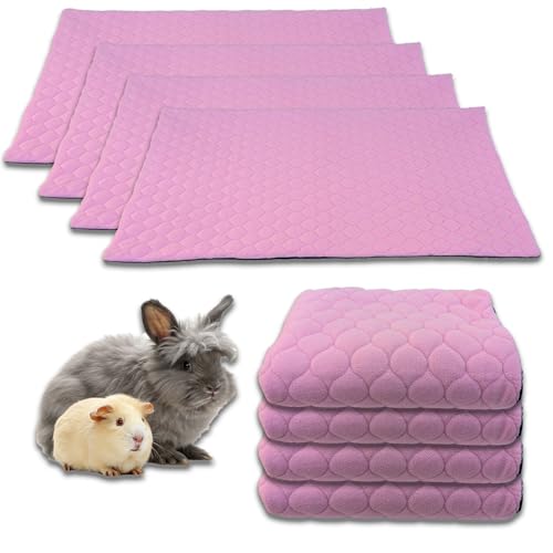NEO SOLVO 4 Stück Käfigeinlage für Kaninchen und Meerschweinchen mit Abnehmbarer Fleece-Tunneldecke - perfekte Einstreu für Innenkäfige und C&C - saugfähig, wasserdicht - 70 cm x 140 cm - Rosa von NEO SOLVO
