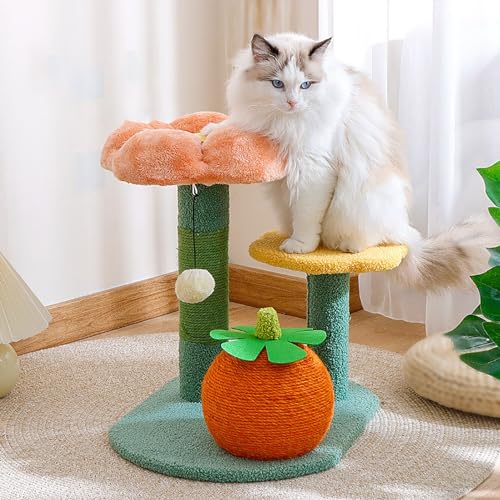 Blumen-Katzenbaum, Katzenturm-Plattformen mit Kratzbaumstange, niedliches orangefarbenes Sisal-Kaninchen-Kratzbett, mehrstufiger Spiel-Kletterständer, Hasenmöbel und Aktivitätscenter Blumen-Katzenbaum, Katzenturm-Plattformen mit Kratzbaumstange, niedliches orangefarbenes Sisal-Kaninchen-Kratzbett, mehrstufiger Spiel-Kletterständer, Hasenmöbel und Aktivitätscenter von NEOFEN