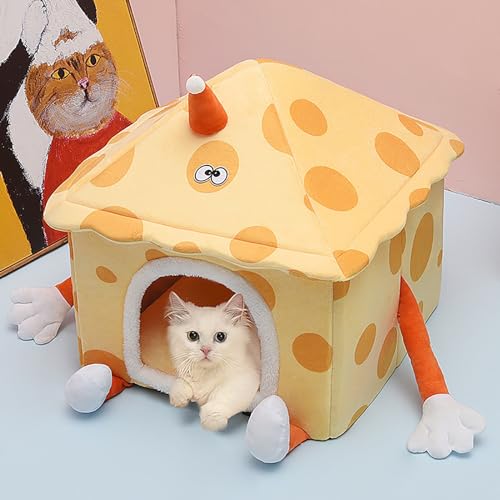 Haus für Hauskatzen, Unterschlupf mit abnehmbarem, weichem Kissen, Katzenbetten für Hauskatzen, Katzenbetthöhle, Katzenhaus mit waschbarem Kissen, kleines Katzenbett für Kätzchen (Color : Yellow, SI Haus für Hauskatzen, Unterschlupf mit abnehmbarem, weichem Kissen, Katzenbetten für Hauskatzen, Katzenbetthöhle, Katzenhaus mit waschbarem Kissen, kleines Katzenbett für Kätzchen (Color : Yellow, SI von NEOFEN