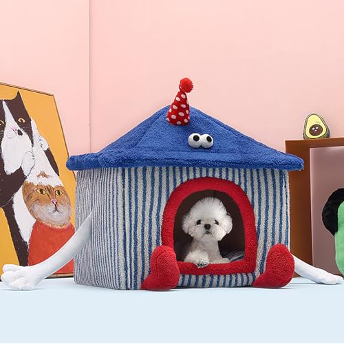 Haus für Hauskatzen, Unterschlupf mit abnehmbarem, weichem Kissen, Katzenbetten für Hauskatzen, Katzenbetthöhle, Katzenhaus mit waschbarem Kissen, kleines Katzenbett für Kätzchen (Color : Blue, Size Haus für Hauskatzen, Unterschlupf mit abnehmbarem, weichem Kissen, Katzenbetten für Hauskatzen, Katzenbetthöhle, Katzenhaus mit waschbarem Kissen, kleines Katzenbett für Kätzchen (Color : Blue, Size von NEOFEN