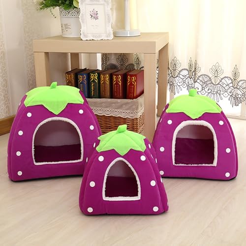 Jurte Zelt Haustierbett Haus Hundehaus Bett Katzenbett Abnehmbares Haustierbett Haustier Warmes Haus Zwinger Katzennest Hundekäfig Erdbeernest (Color : Purple, Size : M) von NEOFEN