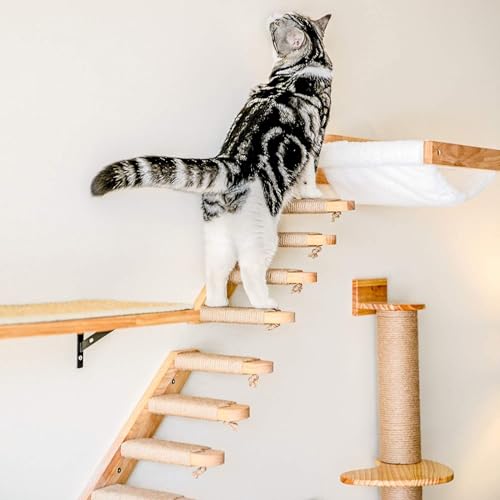 Katzen-Wandregale zum Klettern, an der Wand montierte Katzenmöbel, Katzen-Wandstufen, Katzen-Wandtreppenleiter mit kratzendem Sisalseil von NEOFEN