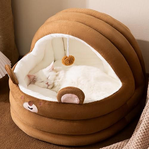Katzenbett, Katzenbetten für Hauskatzen waschbar, süße warme Katzenhöhle, große Katzen- und Hundebetthöhle, gemütliches Plüsch-Katzenbett mit Kapuze und weichem Kissen (Color : Brown, Size : S) Katzenbett, Katzenbetten für Hauskatzen waschbar, süße warme Katzenhöhle, große Katzen- und Hundebetthöhle, gemütliches Plüsch-Katzenbett mit Kapuze und weichem Kissen (Color : Brown, Size : S) von NEOFEN
