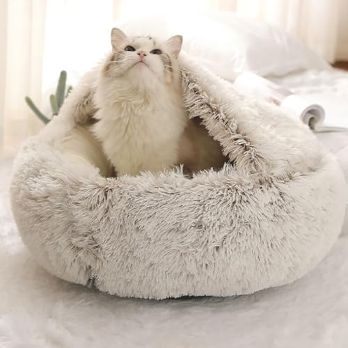 Katzenbett, rund, flauschig, mit Kapuze, Katzenbett, Höhle mit Nicht kollabiertem Plüschbezug, Katzenbett Donut für Hauskatzen, beruhigendes Hundebett und Katze, Rutschfester und (Color : Grey, Size Katzenbett, rund, flauschig, mit Kapuze, Katzenbett, Höhle mit Nicht kollabiertem Plüschbezug, Katzenbett Donut für Hauskatzen, beruhigendes Hundebett und Katze, Rutschfester und (Color : Grey, Size von NEOFEN