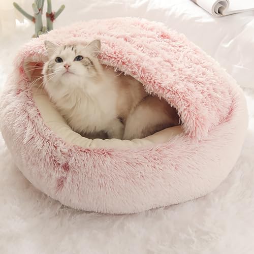 Katzenbett, rund, flauschig, mit Kapuze, Katzenbett, Höhle mit Nicht kollabiertem Plüschbezug, Katzenbett Donut für Hauskatzen, beruhigendes Hundebett und Katze, Rutschfester und (Color : Pink, Size Katzenbett, rund, flauschig, mit Kapuze, Katzenbett, Höhle mit Nicht kollabiertem Plüschbezug, Katzenbett Donut für Hauskatzen, beruhigendes Hundebett und Katze, Rutschfester und (Color : Pink, Size von NEOFEN