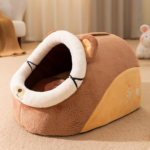 Katzenbett, selbstwärmendes Höhlenhaus, Tierform, Nest, Haustierschlafbett (Color : Brown, Size : S) von NEOFEN