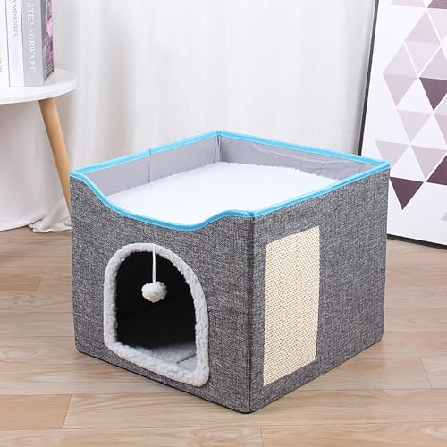Katzenbett für Katzen im Innenbereich, Würfelhaus – große Katzenhöhle für Haustierkatzenhaus mit Flauschiger Ballaufhängung und Kratzunterlage, Faltbarer Katzenversteck (Color : Grey, Size : 41x41x3 Katzenbett für Katzen im Innenbereich, Würfelhaus – große Katzenhöhle für Haustierkatzenhaus mit Flauschiger Ballaufhängung und Kratzunterlage, Faltbarer Katzenversteck (Color : Grey, Size : 41x41x3 von NEOFEN