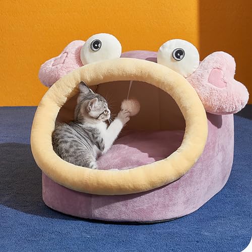Katzenbetthöhle für den Innenbereich mit abnehmbarem Kissen – Haustier-Plüsch-Zelthaus, Cartoon-Krabben-Design, Haustierbett für Katzen, Kätzchen, Hunde, Welpen und Kaninchen (Color : Pink, Size : 3 von NEOFEN