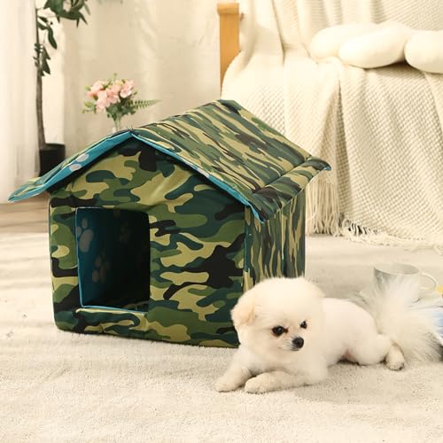 Katzenhaus mit wasserdichtem Canvas-Würfel, Haustiernest, Kitty Shelter, Wildkatzenhöhle, Haustierhaus, Katzen, Hundezelt, Hochbetten für kleine Haustiere im Freien (Color : Green, Size : 40x38cm) von NEOFEN