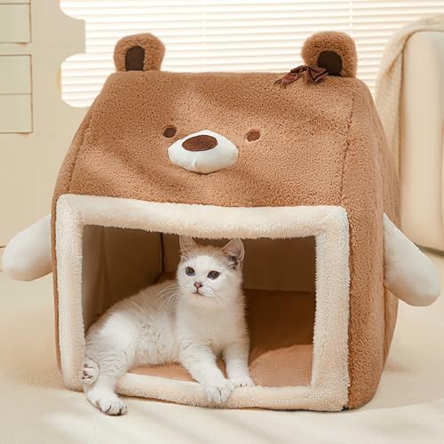 Katzenhöhlenbett, warmes Haustierversteck im Winter, süßes Katzenzelt für Hunde, Katzen, kleine Tiere, süßes Cartoon-Katzenhöhlenbett, halbgeschlossenes Katzenhundest (Color : Brown, Size : 40x33cm Katzenhöhlenbett, warmes Haustierversteck im Winter, süßes Katzenzelt für Hunde, Katzen, kleine Tiere, süßes Cartoon-Katzenhöhlenbett, halbgeschlossenes Katzenhundest (Color : Brown, Size : 40x33cm von NEOFEN