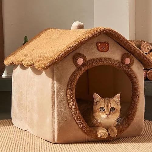 Katzenhöhlenbett, waschbares Hundebett, warmes und gemütliches, bequemes Plüsch-Katzenhaus, Haustierbett mit Rutschfester Unterseite (Color : Brown, Size : 39x32cm) von NEOFEN