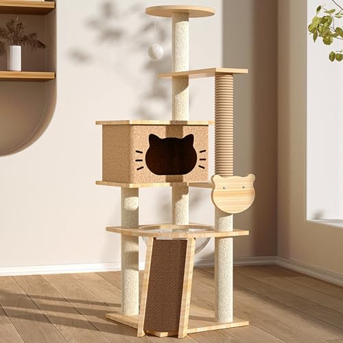Katzenturm – Katzenbaum für Wohnungskatzen – mit Katzenhaus, transparenter Raumkapsel, Spielzeugball – Katzenbaum für große Katzen (Color : Brown, Size : 120cm) von NEOFEN
