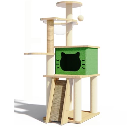 Katzenturm – Katzenbaum für Wohnungskatzen – mit Katzenhaus, transparenter Raumkapsel, Spielzeugball – Katzenbaum für große Katzen (Color : Green, Size : 130cm) von NEOFEN
