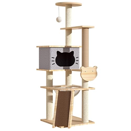 Katzenturm – Katzenbaum für Wohnungskatzen – mit Katzenhaus, transparenter Raumkapsel, Spielzeugball – Katzenbaum für große Katzen (Color : Grey, Size : 120cm) von NEOFEN