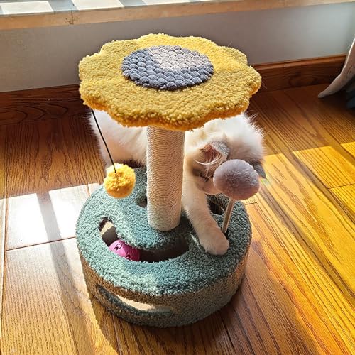 Kratzbaum, lustiger Sisalpfosten, Kratzturm, zum Ziehen von Bällen, Sprungspiel, Spielzeug, Haustier, Kätzchen, Klettergerüst für Katzen (Color : Yellow, Size : 25x35cm) von NEOFEN