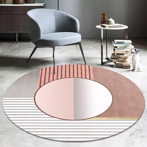 NEOFEN Runder Teppich mit abstrakten Linien, weiche, Dicke Krabbelmatten, Oberfläche aus Kaschmirimitat, maschinenwaschbar, rutschfest, runde Fußmatten (Color : 2, Size : 180cm) von NEOFEN