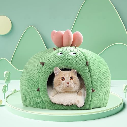 Süßes Katzenbett, Katzenbett für Hauskatzen, Kaktus-Katzenbett, Zelthöhle mit abnehmbarem und waschbarem Kissen, weiches Haustierhöhlenbettenhaus für Erwachsene Katzen, Kätzchen (Color : 1, Size : M Süßes Katzenbett, Katzenbett für Hauskatzen, Kaktus-Katzenbett, Zelthöhle mit abnehmbarem und waschbarem Kissen, weiches Haustierhöhlenbettenhaus für Erwachsene Katzen, Kätzchen (Color : 1, Size : M von NEOFEN