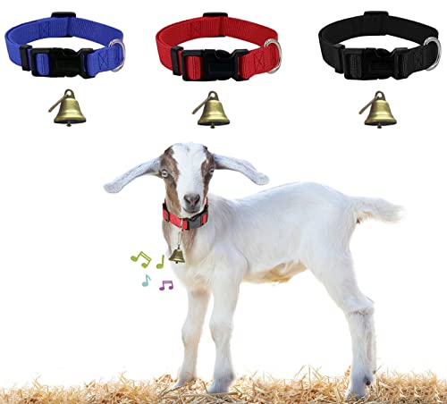 Ziegenhalsband mit Glöckchen, Schafhalsbänder mit Glocke, Weidekupferglocken und verstellbarem Nylon-Halsband-Set für kleine Nutztiere, Schafe, Kuh, Haustier, Ziege, Zubehör, 3 Stück von NEOGULY