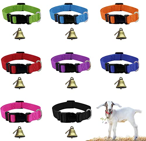 8 Stück Ziegenhalsband mit Glocke, Schafhalsbänder mit Glocke, Weidekupferglocken und verstellbarem Nylon-Halsband-Set für kleine Bauernhoftiere, Schafe, Kuh, Haustier, Ziegenzubehör von NEOGULY